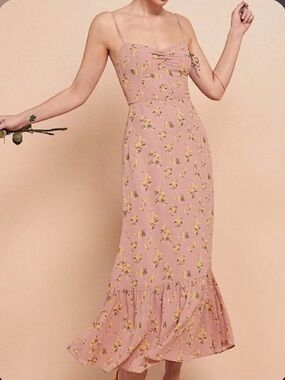 Reformation Emerson Maxi Dress Ruffle Hem in Frances Floral Blush Pink Size 4